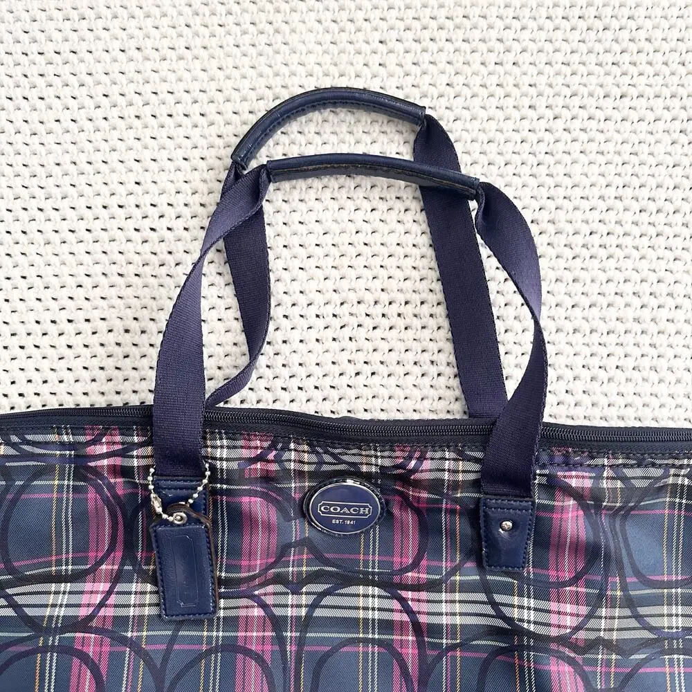 Coach Vintage Limited Edition Purple Tartan Weekender Bag Removable Pouch READ